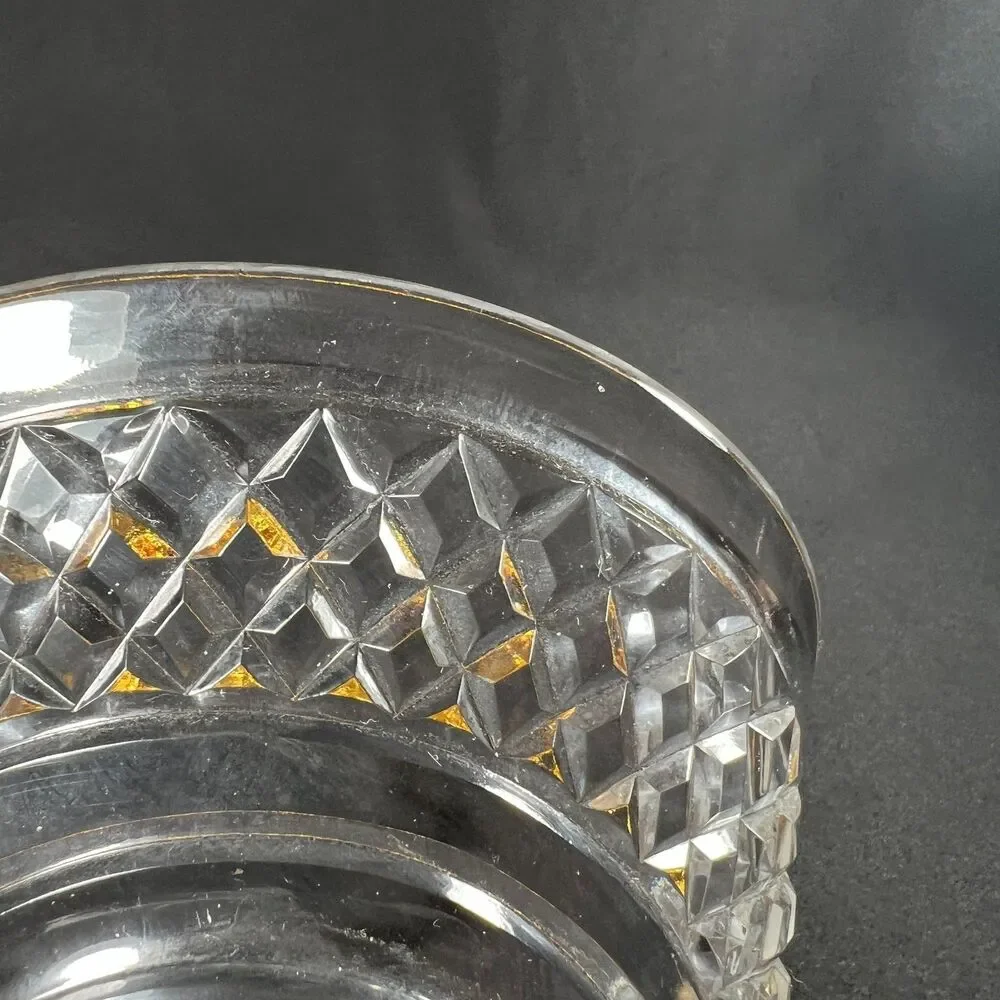 Mid Century Cut Crystal Basket Dish, Roped Brass Handle, Candy Trinket Bowl, VTG